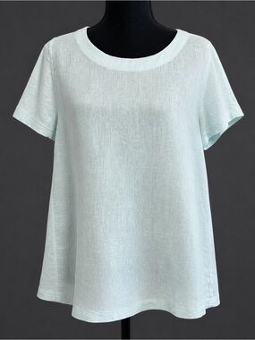 J.Jill Love Linen A-Line Top 100% Linen Aqua Mint Green Size S Lagenlook Coastal
